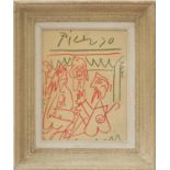 PABLO PICASSO 'Les Dejeuners', linen on board, signed in plate, 34cm x 26cm, framed and glazed.
