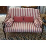 SETTEE, Sheraton style mahogany framed with red,