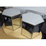SIDE TABLES, a pair, 1970's Italian inspired, hexagonal mirrored form, 58cm x 50cm H x 50cm.