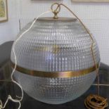 CEILING LIGHT/HALL LANTERN, spherical with textured glass, 53cm H x 46cm W.