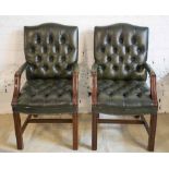 GAINSBOROUGH CHAIRS, a pair, Georgian style in buttoned green leather, 54cm W.