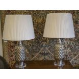 TABLE LAMPS, by Graham and Green, nickel and lucite of pineapple form with white pleated shades,