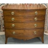 BOWFRONT CHEST, George III mahogany, crossbanded and line inlaid of four drawers,
