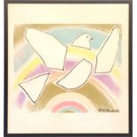 PABLO PICASSO 'Rainbow Dove', silk, signed in plate, 80cm x 75cm, glazed and framed.