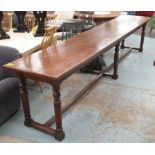 GEORGIAN STYLE REFECTORY TABLE, oak, with two drawers, slim proportions, 348cm L x 66cm W x 81cm H.