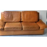 SOFA BY BUROV, 20th century stitched coach leather with back and seat cushions by Burov, 190cm W.