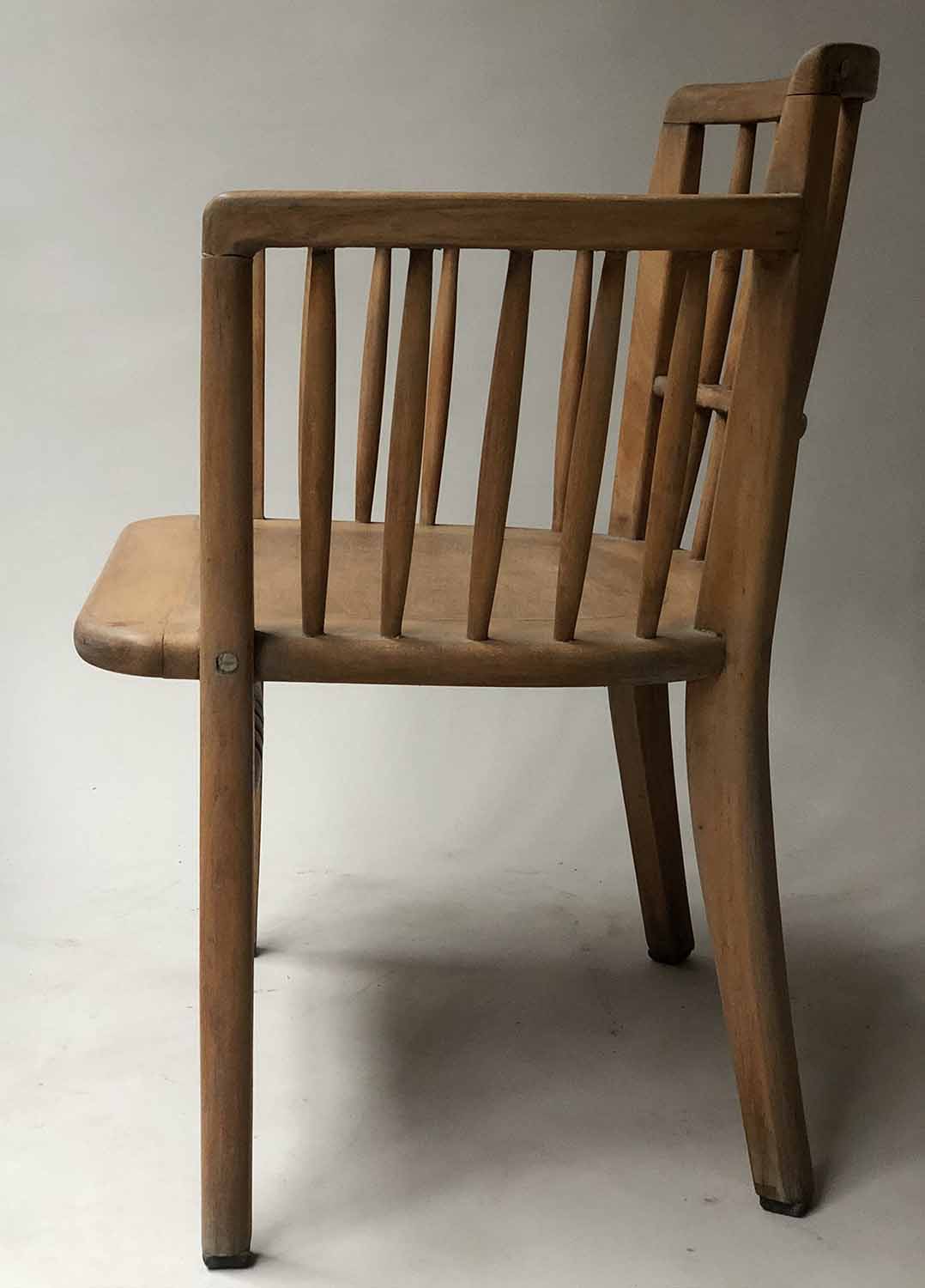 LINER CHAIRS, a pair, 1940's in scrubbed beech, 57cm W. - Image 4 of 6