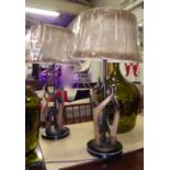 COUNTRY HOUSE STYLE TABLE LAMPS, a pair, faux antler design with shades, 80cm H.