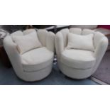 SWIVEL ARMCHAIRS, a pair, by Pure White Lines, white fabric, each 82cm W x 80cm H.