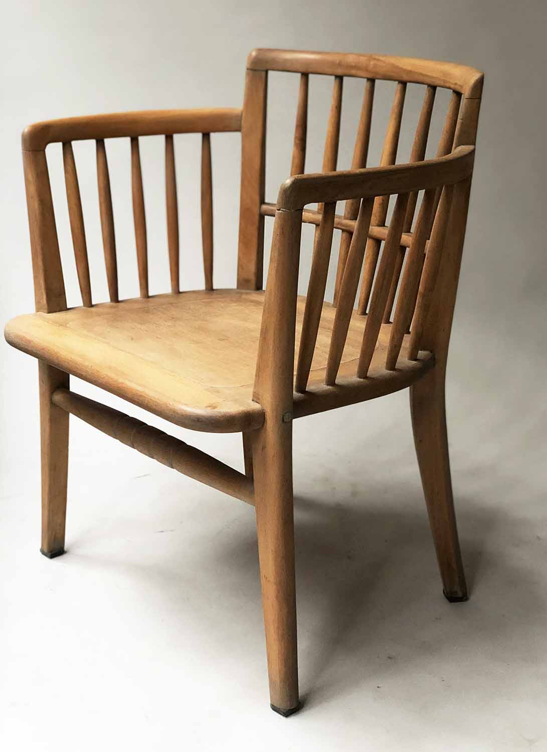 LINER CHAIRS, a pair, 1940's in scrubbed beech, 57cm W. - Image 3 of 6