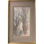 AVERIL GILKES (B.1945) 'Woodland', watercolour, signed, 26cm x 17cm, framed.