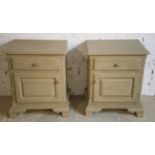 BEDSIDE CABINETS, a pair, Georgian style grey painted, each with drawer and door,