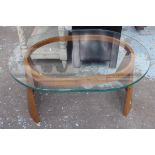 LOW TABLE, 1950's style, tempered glass top, 100cm x 77cm x 47cm.