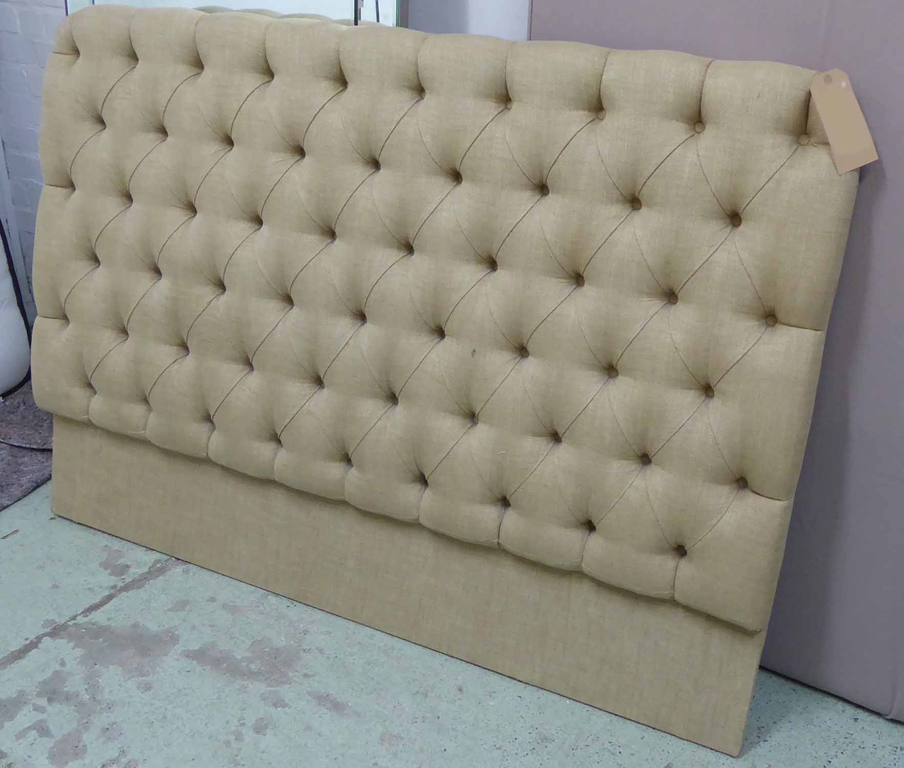 HEADBOARD, in a buttoned natural fabric, 152cm x 106cm H.