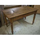 KITCHEN TABLE, Victorian pine with turned legs, 73cm H x 124cm x 66cm.