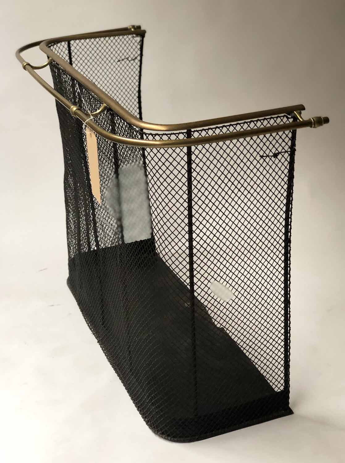 NURSERY FENDER, Victorian iron framed black painted mesh panels with dual brass top rails, - Image 2 of 4