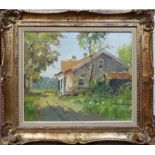 20th CENTURY EUROPEAN SCHOOL 'A Cottage in Springtime', oil on canvas, signed lower right,