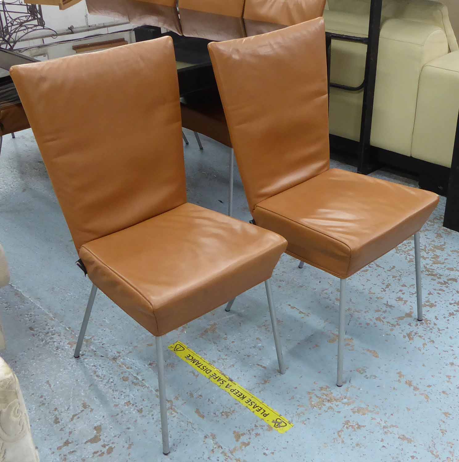 GERARD VAN DEN BERG OREA DINING CHAIRS, a set of eight, tan leather, bears tags Gerard V D Berg.