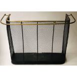 NURSERY FENDER, Victorian iron framed black painted mesh panels with dual brass top rails,