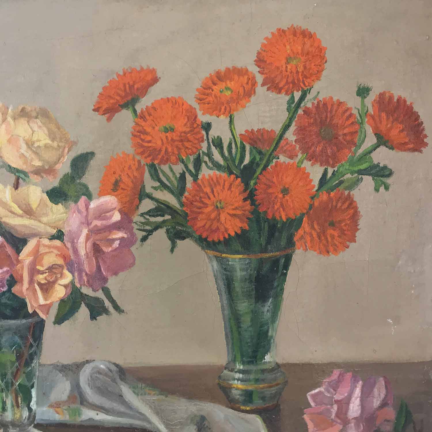 MID 20th CENTURY SPANISH SCHOOL 'Still Life of Flowers', oil on canvas, signed lower left M.L. - Image 3 of 5