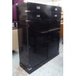 CAMPAIGN STYLE DRINKS CABINET, ebonised finish, 119cm x 40cm x 147.5cm.