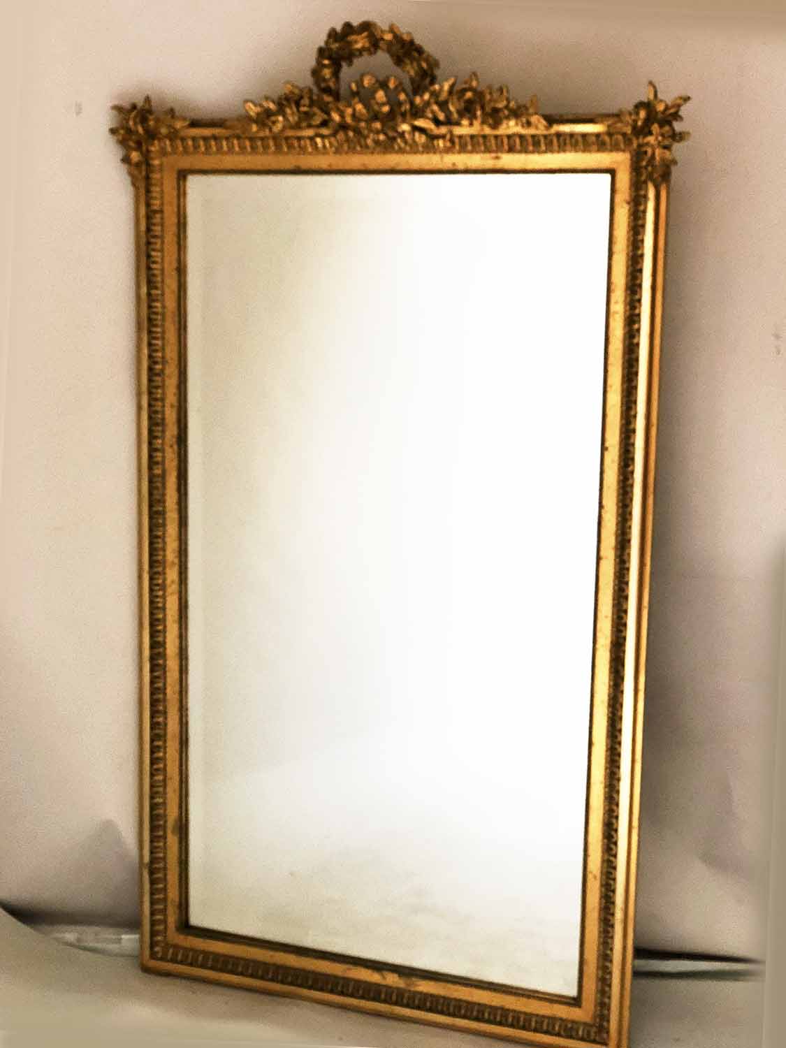 OVERMANTEL, 19th century French giltwood and gilt composition with rectangular bevelled mirror,