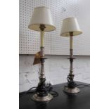 TABLE LAMPS, a pair, in the country house style, with shades, 58cm H.