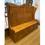 COUNTRY HOUSE HALL SETTLE, 19th century design pine with a twin box base,