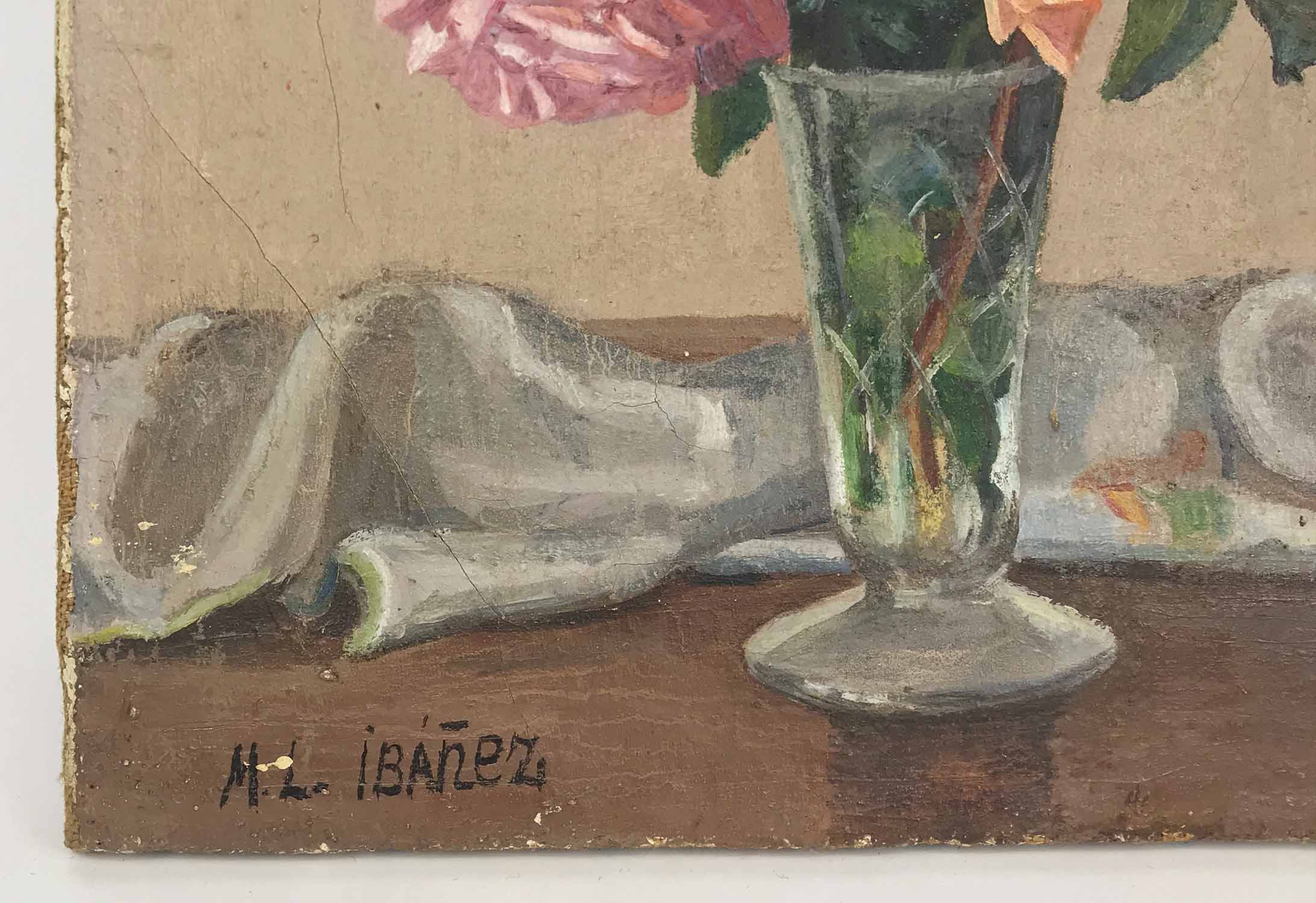 MID 20th CENTURY SPANISH SCHOOL 'Still Life of Flowers', oil on canvas, signed lower left M.L. - Image 2 of 5