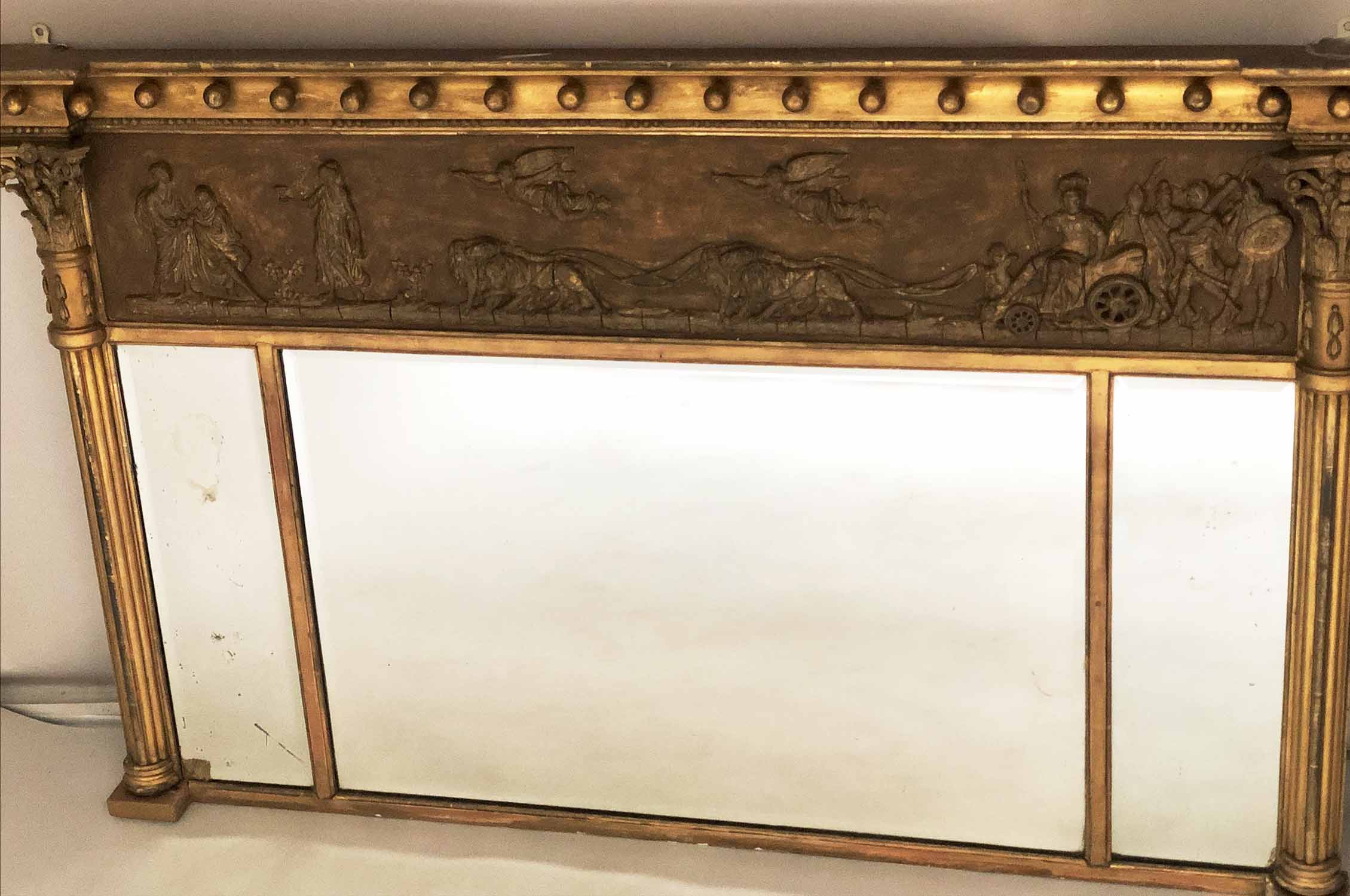 CLASSICAL OVERMANTEL, 19th century giltwood composition with classical chariot frieze,