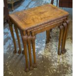 NEST OF THREE TABLES, by Beresford & Hicks, Georgian style burr walnut with crossbanded tops,