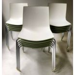 ARPER STACKING DINING CHAIRS, a set of fifteen, with green backs and chrome supports, 80cm H approx.