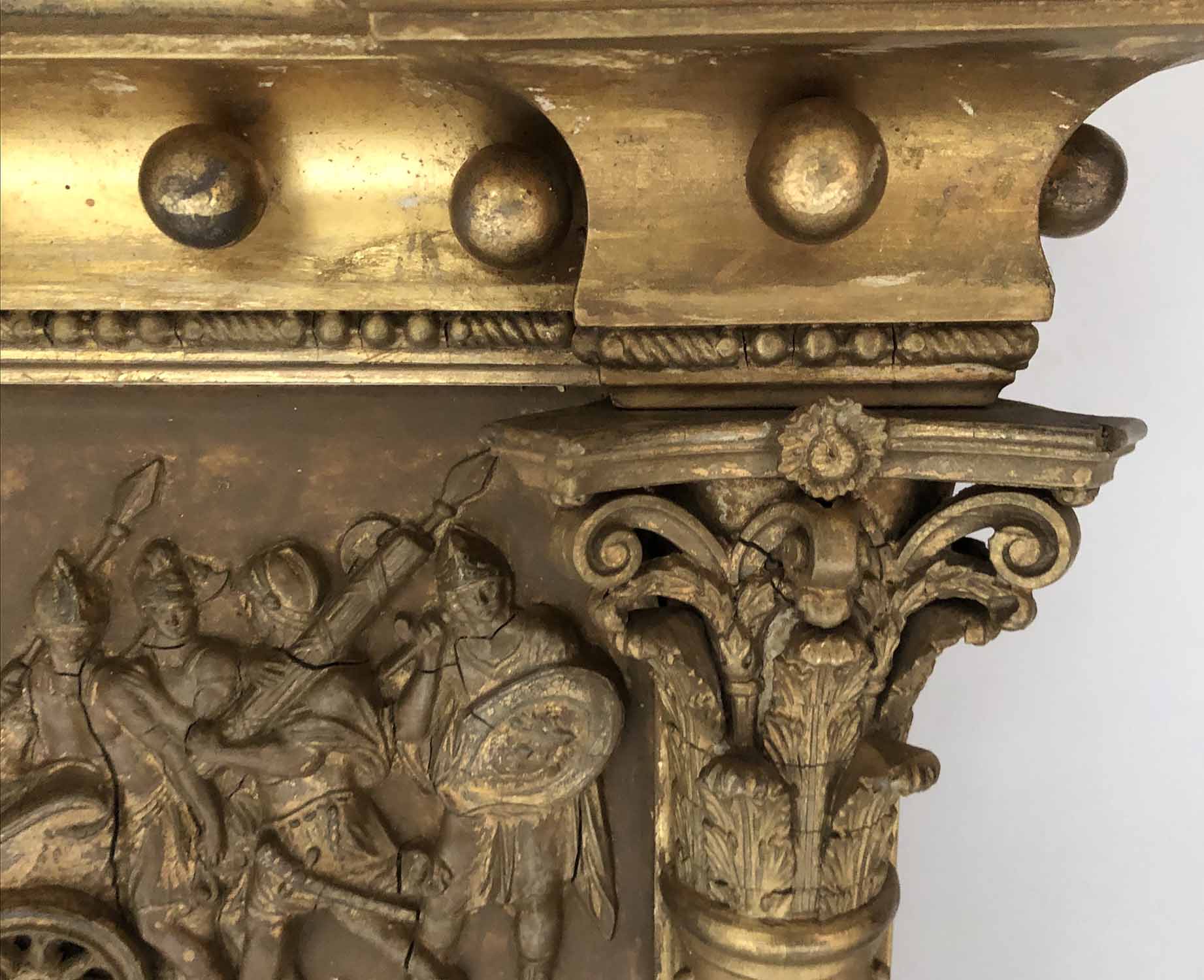 CLASSICAL OVERMANTEL, 19th century giltwood composition with classical chariot frieze, - Image 3 of 4