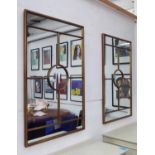 WALL MIRRORS, a pair, 1960's French style, 110cm x 70cm.