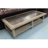 LOW TABLE, in the country house style, stone topped, 170cm x 80cm x 47cm.