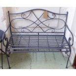 GARDEN BENCH, French style, worked metal, 105cm W.