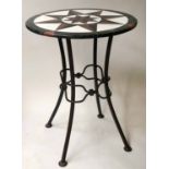 PIETRA DURA LAMP TABLE, circular compass inlaid marble on cast iron support, 74cm H x 56cm diam.