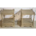 BEDSIDE TABLES, a pair, Georgian style grey painted of two tiers, with base drawer,