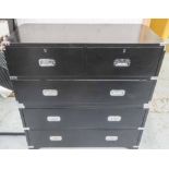 CAMPAIGN STYLE CHEST, contemporary ebonised finish, 108cmm x 48cm x 110cm.