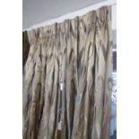 CURTAINS, a pair, patterned silk of very substantial proportions, lined and interlined,