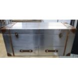 AVIATOR STYLE TRUNK, two drawers, with rise up top, 110cm x 41cm x 51cm.