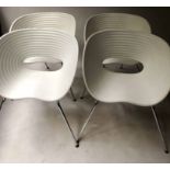 VITRA TOM VAC CHAIRS, a set of four, white ribbed moulded and chrome supports, labelled Vitra,