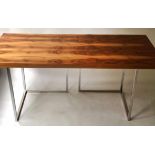 HOME OFFICE DESK, rectangular well figured walnut raised upon L shaped chromed supports,