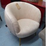 COACH HOUSE ARMCHAIR, mid 20th century style, pleated upholstery on polished brass supports,