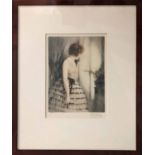 PAUL EMILE FELIX (1851-1932) 'Girl at Window', coloured etching, 29cm x 21cm, framed.