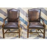 GAINSBOROUGH CHAIRS, a pair, Georgian style mahogany in brown leather, 62cm W.