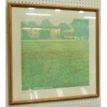 20th CENTURY SCHOOL 'Italian Farm with Poppy Field', screen print, 39cm x 39cm, signed and framed.