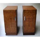 BEDSIDE CABINETS, a pair, Art Deco burr walnut each with panelled door, 49cm x 70cm H x 33cm.