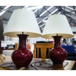 SANG DE BOEUF TABLE LAMPS, a pair with shades, 70cm H.
