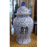 TEMPLE JARS, a pair, Chinese export style blue and white, 60cm H.